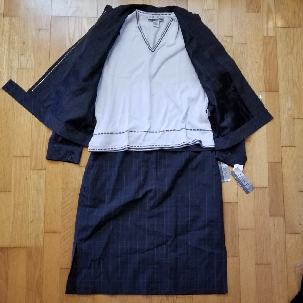 Nine and Company Blue Check Skirt Suit Set